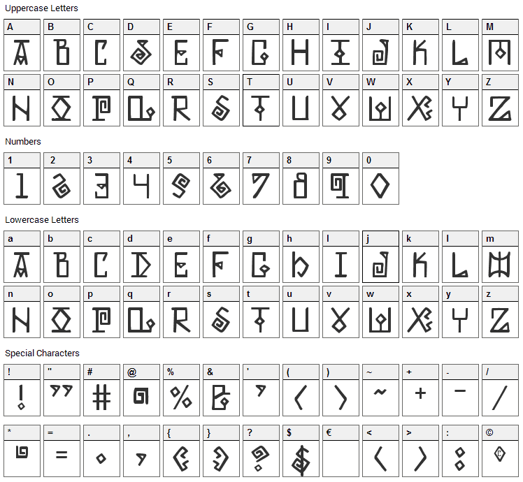 Elder Magic Font Character Map