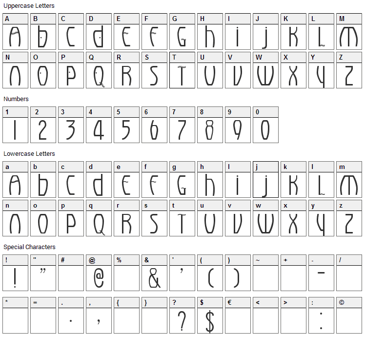 Eldora Font Character Map