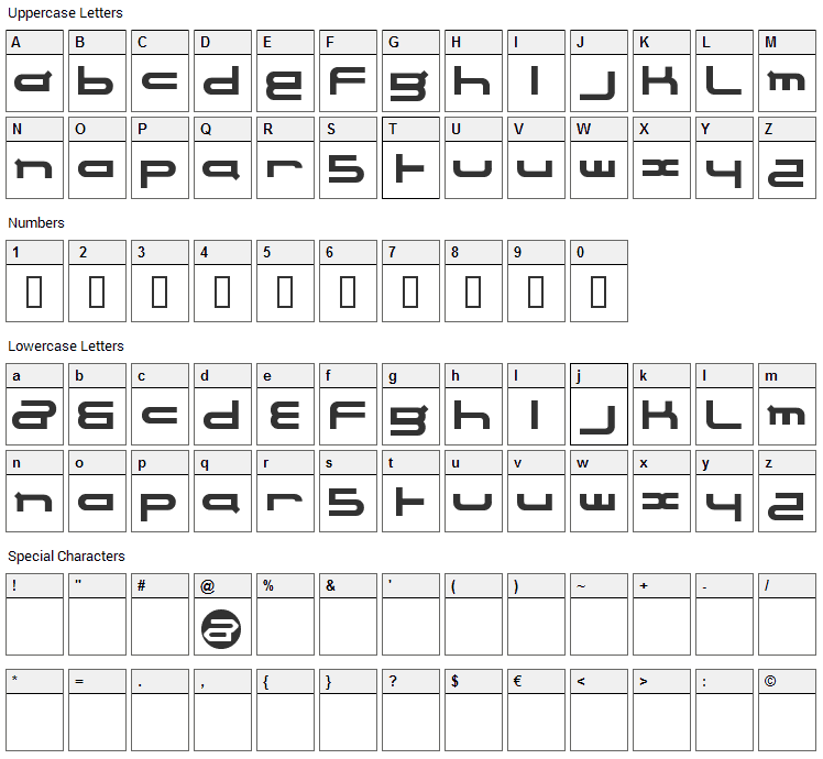 Electrance Font Character Map