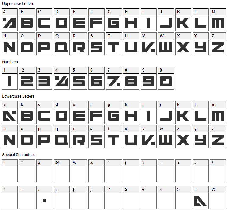 Electric Toaster Font Character Map