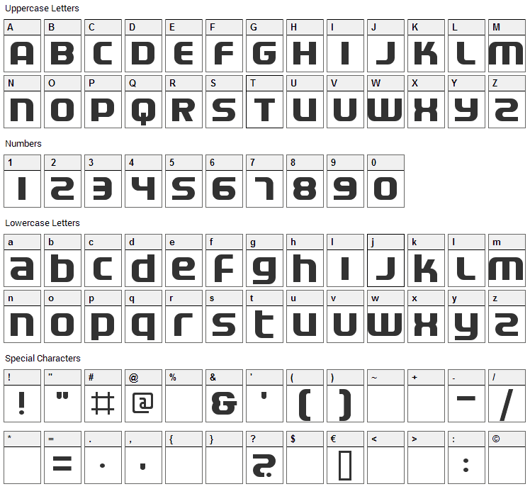 Electrofied Font Character Map