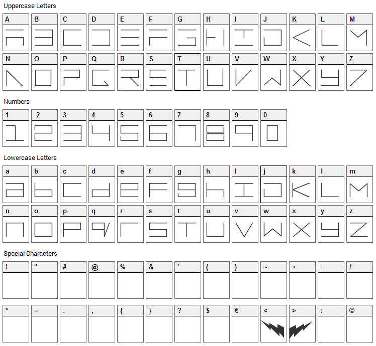 ElectroMan Font Character Map