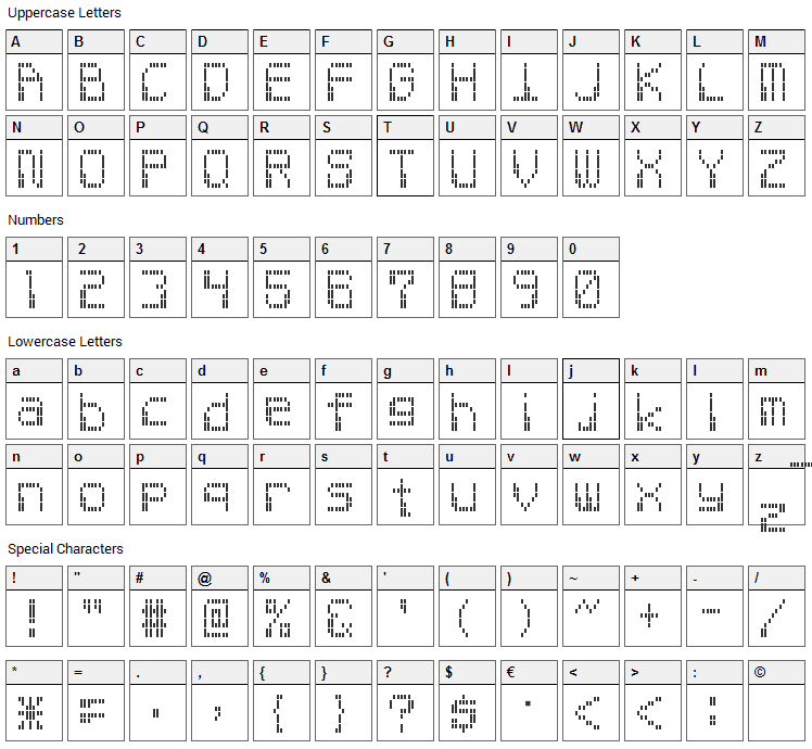 Electron 8F Font Character Map
