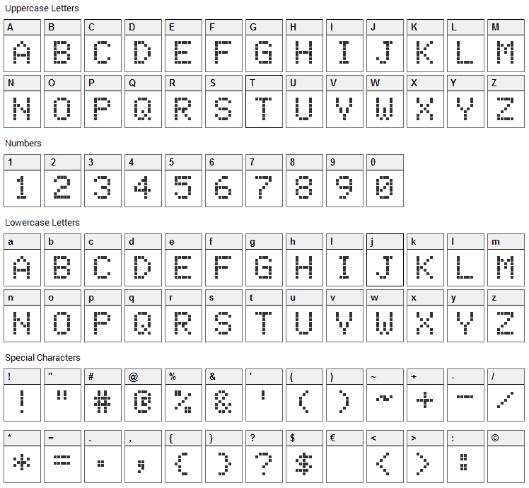 Electronic Highway Sign Font Character Map