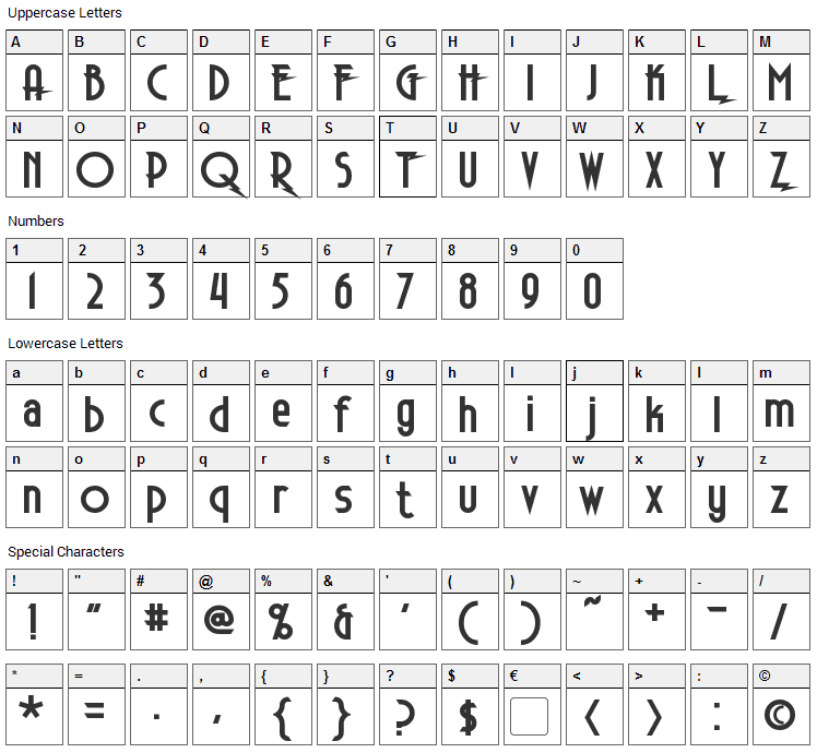 Electrorocket Font Character Map