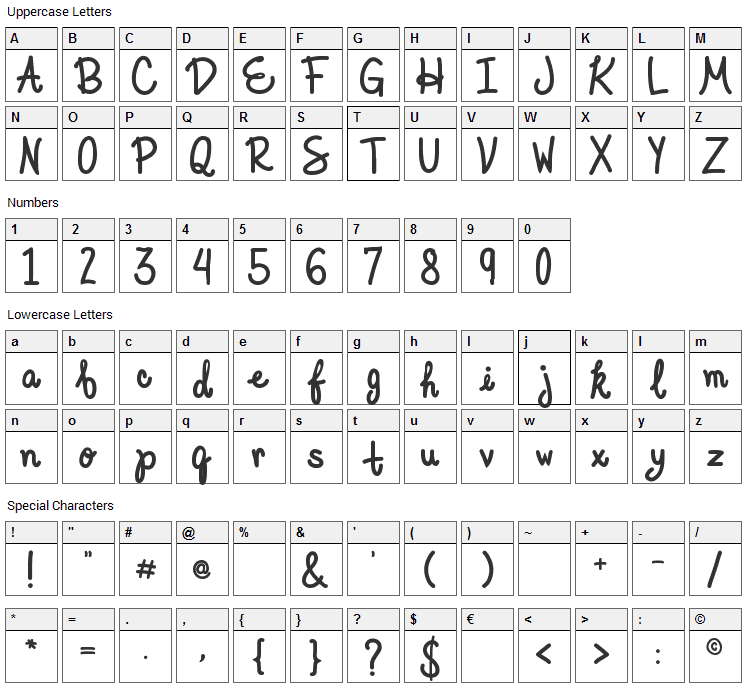 Elegant Ink Font Character Map