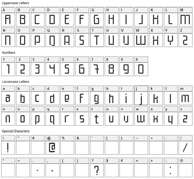 Elegante Font Character Map