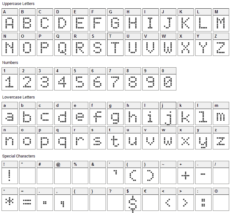 Elektra SH Font Character Map