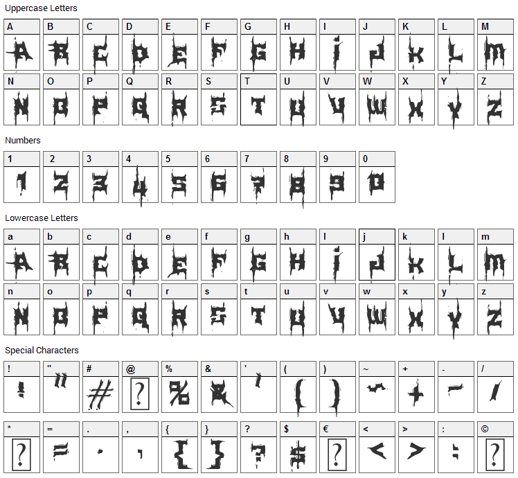 Element Brutalized Font Character Map