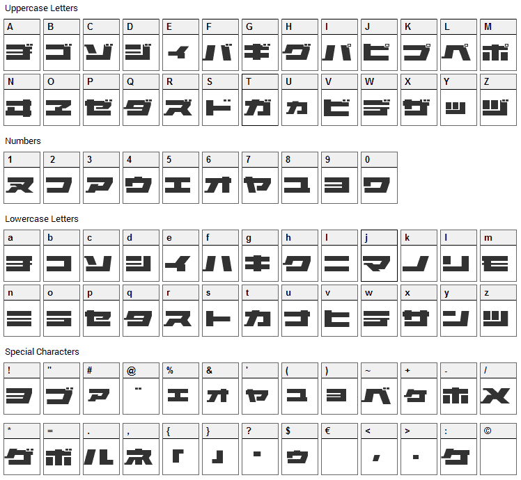 Elephant K Font Character Map