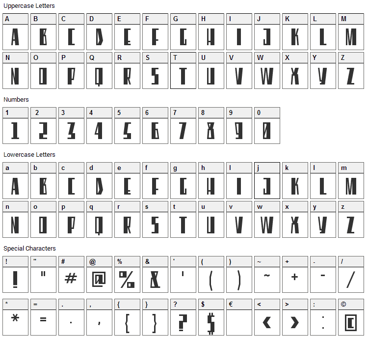 Eleventh Square Font Character Map