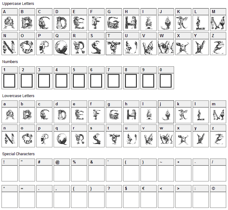 Elfabet Font Character Map