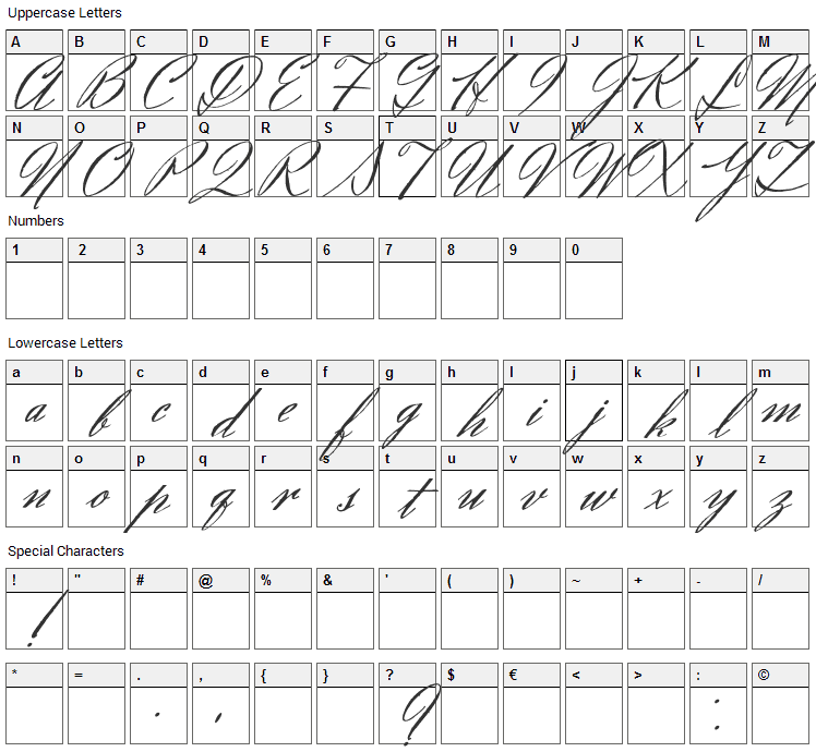 Eliensee Font Character Map