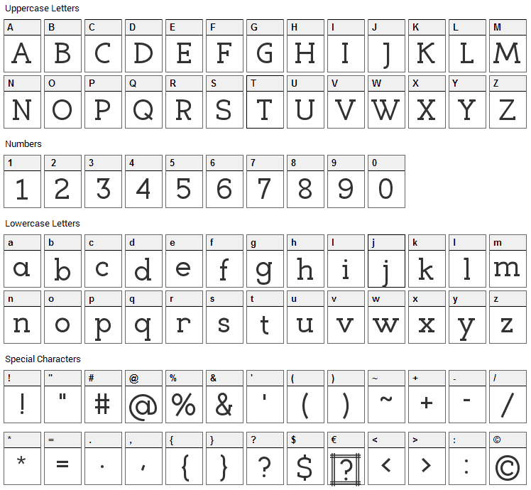 Eligible Font Character Map