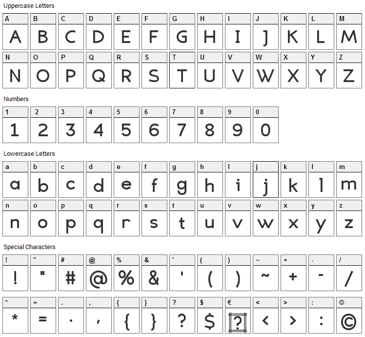 Eligible Sans Font Character Map