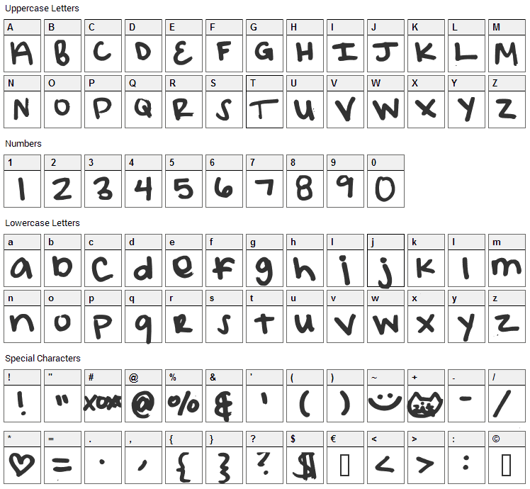 Elizacat Font Character Map