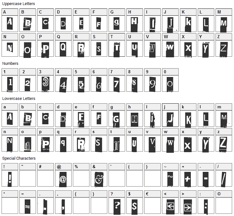 Ellet Niin Font Character Map