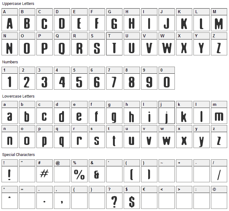 Elliot Swonger Font Character Map