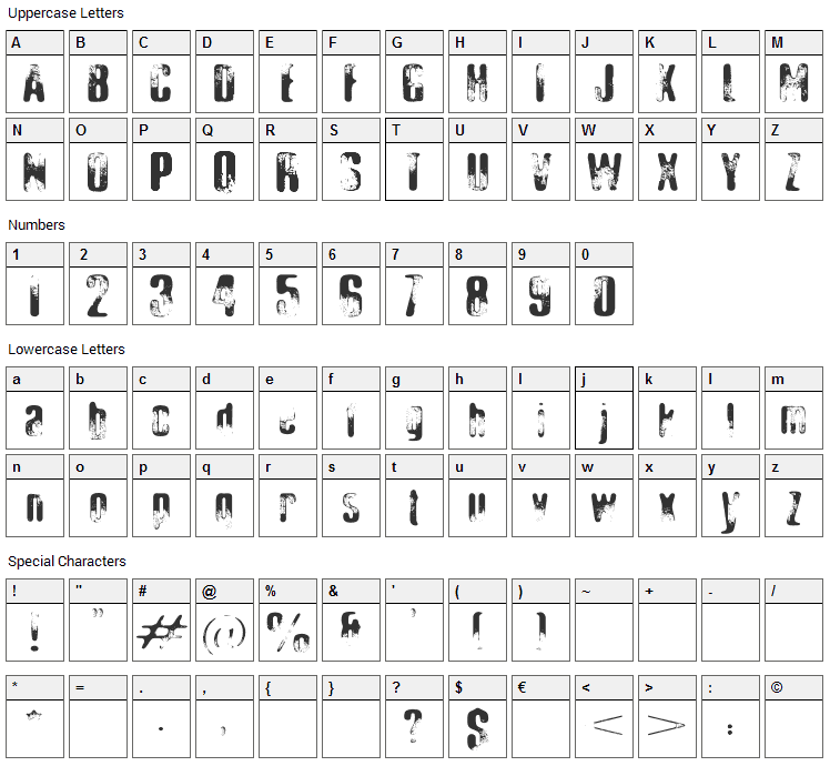 Elliots Bad Day Font Character Map