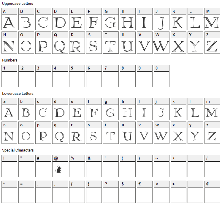 Elliottland J Font Character Map