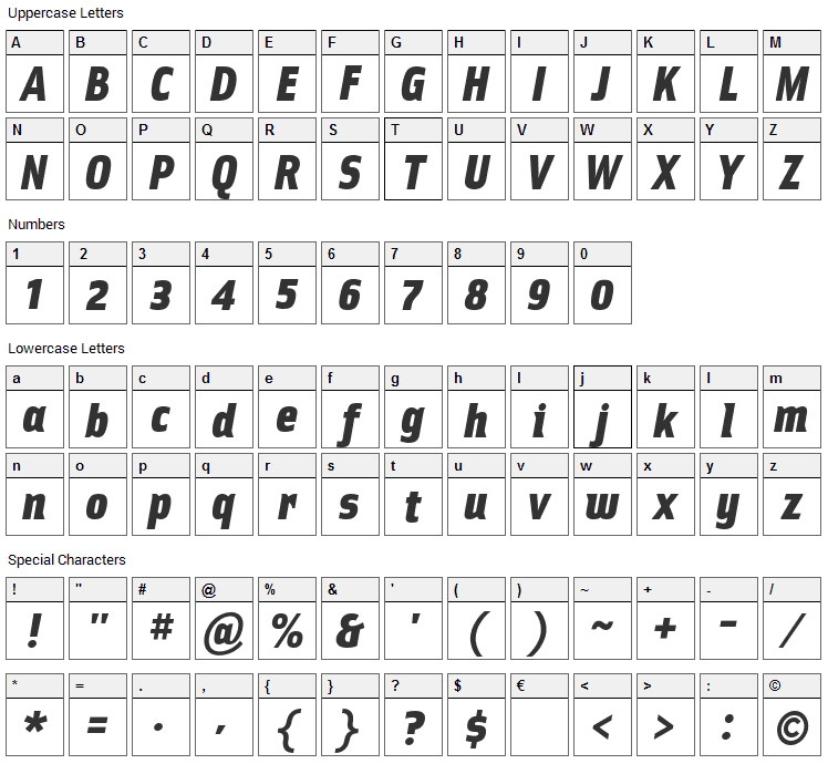 Ellipsoideogram Font Character Map