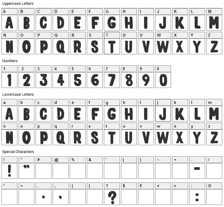 Elph Chubba Font Character Map