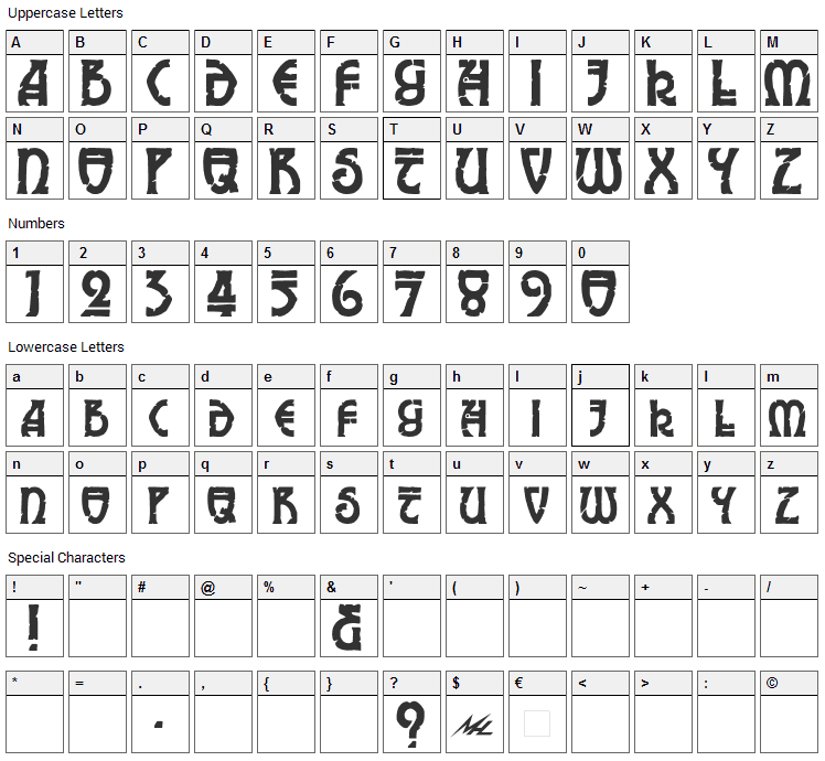 Elric Font Character Map