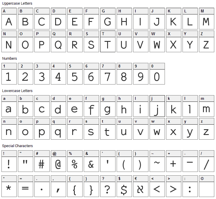 ElroNet Monospace Font Character Map