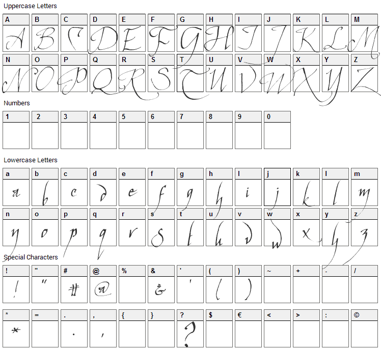 Elven Common Speak Font Character Map