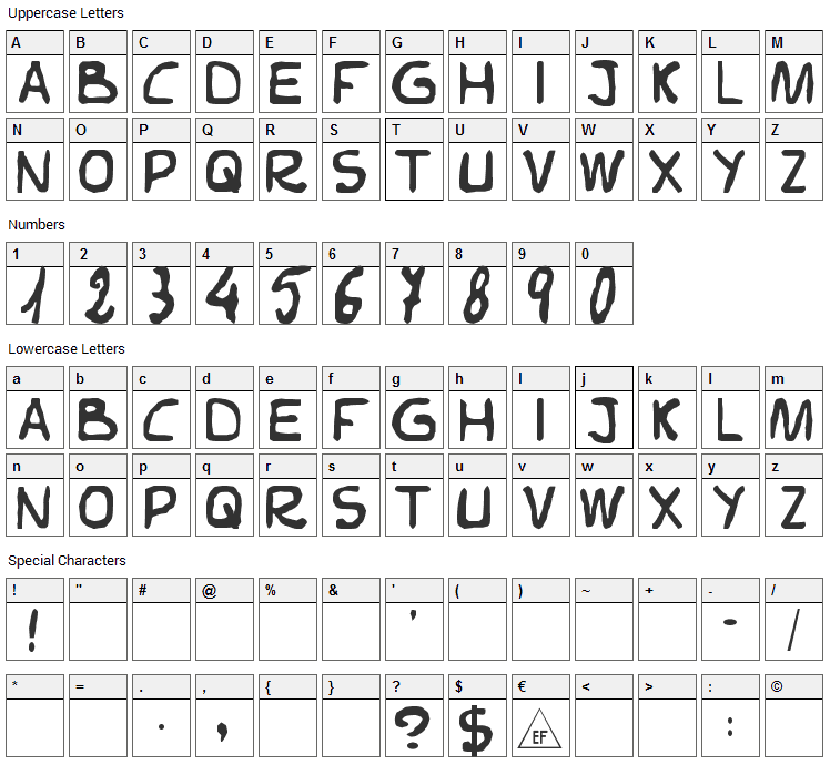 Elvifrance Font Character Map
