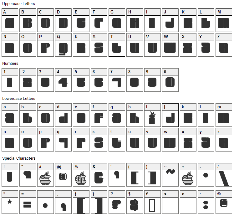 Elvis Font Character Map