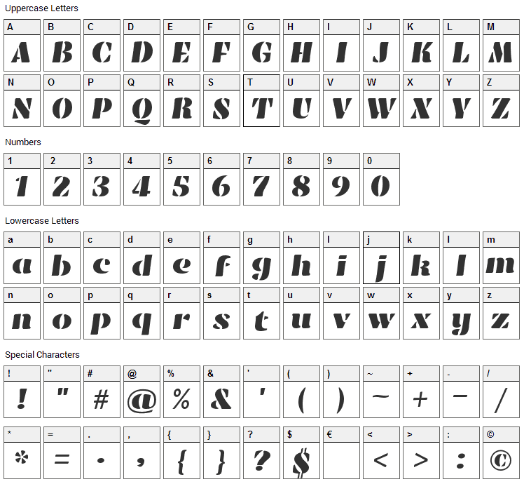 Emblema One Font Character Map