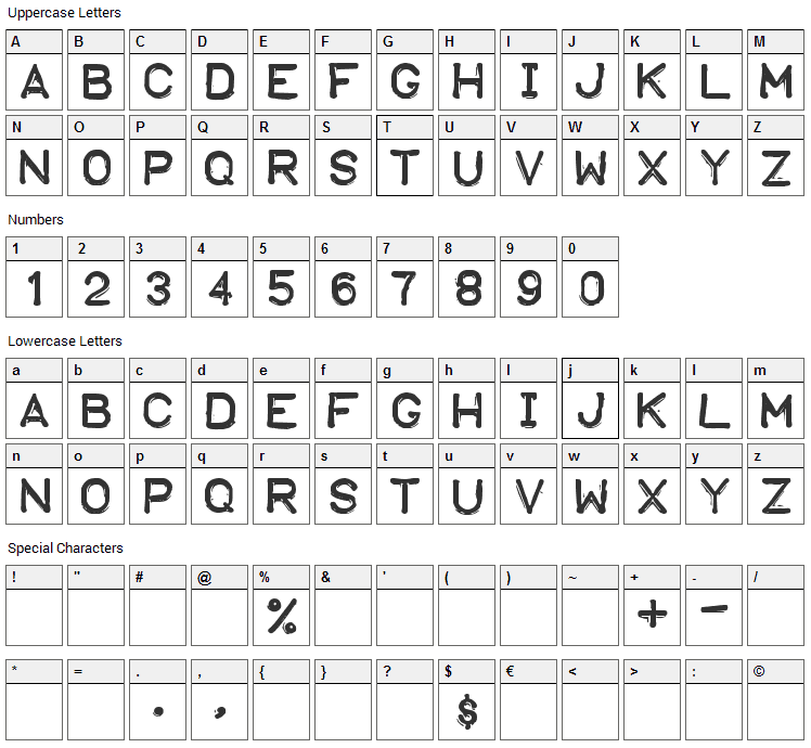 Embossing Tape Font Character Map