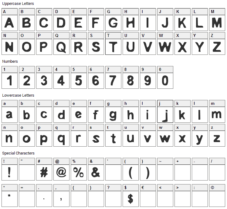 Embryonic Font Character Map