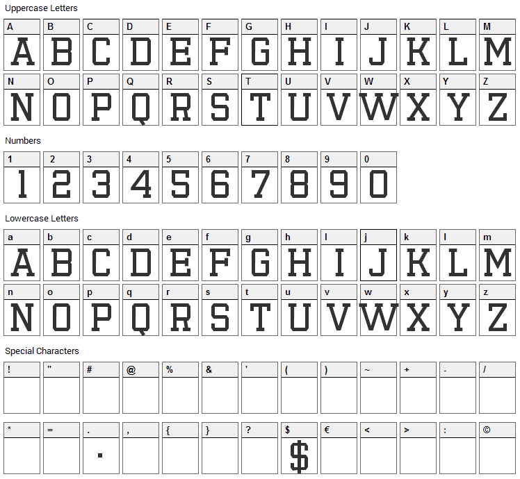 Emilio 19 Font Character Map