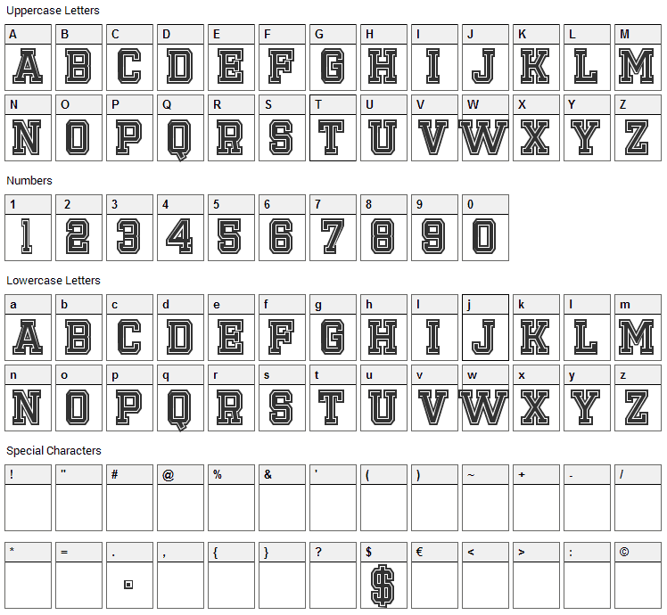 Emilio 20 Font Character Map