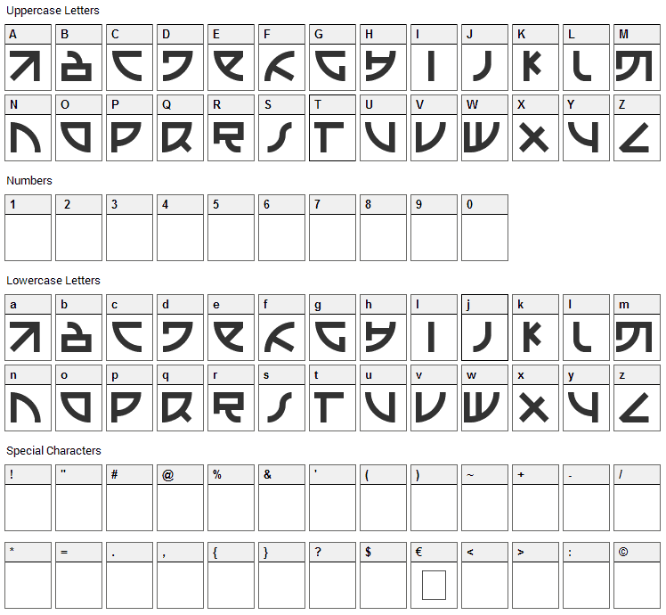 Emison Font Character Map