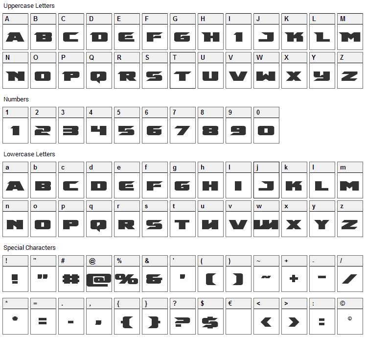 Emissary Font Character Map