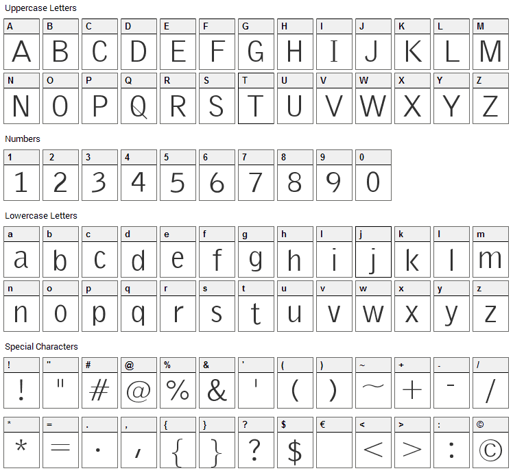 Emka Sans Condensed Font Character Map