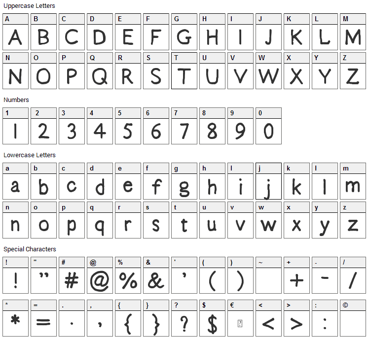 Emma Sophia Font Character Map