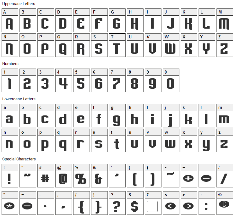 Empanada Font Character Map