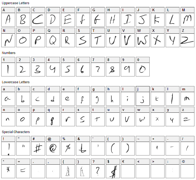 Emperors Scrawl Font Character Map