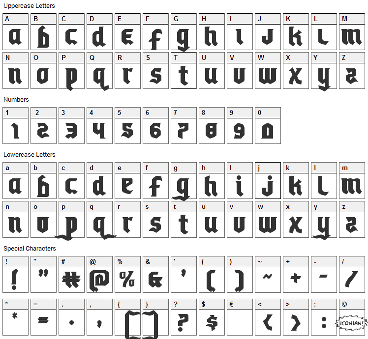 Empire Crown Font Character Map