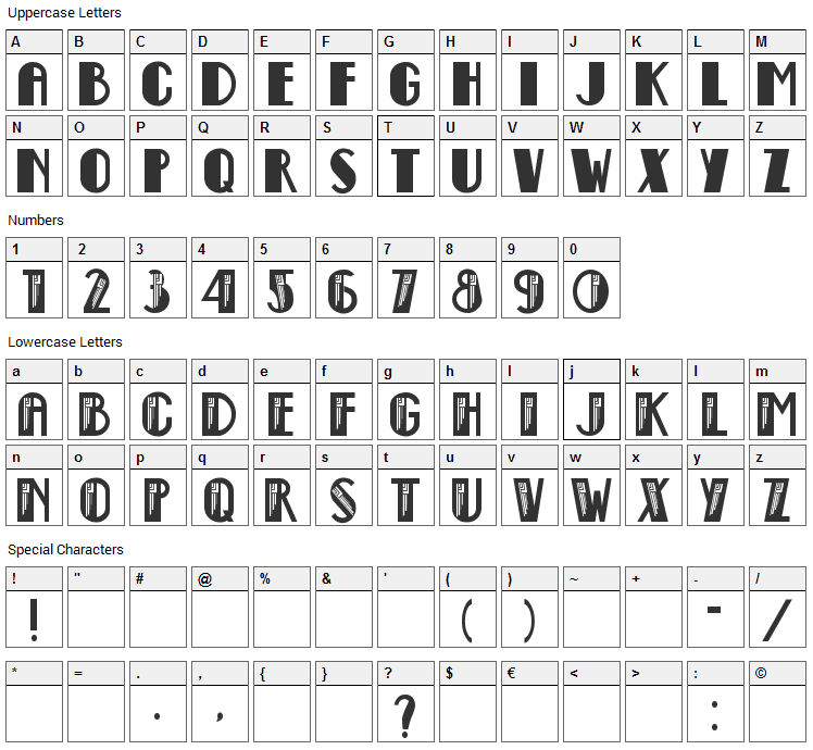 Empire State Deco Font Character Map