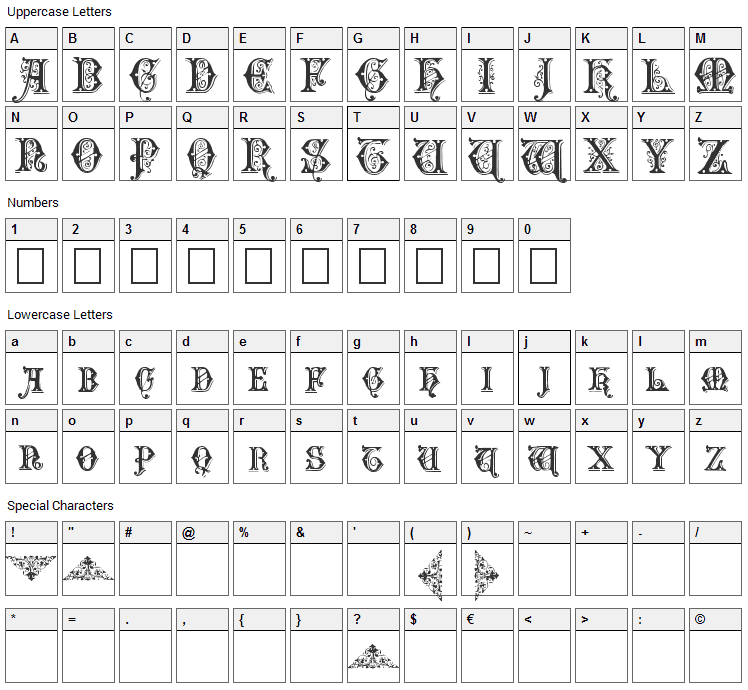 Emporium Font Character Map