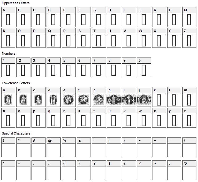 En Klassisk Maaned Font Character Map