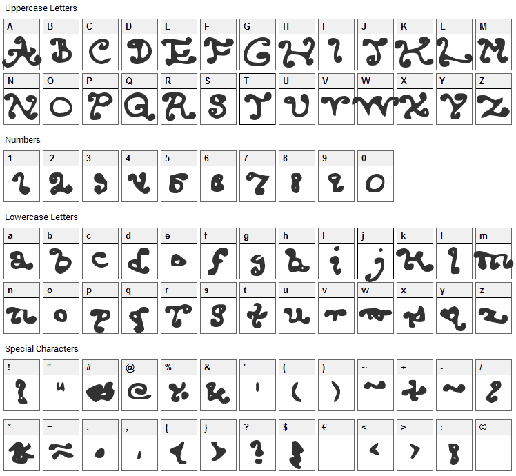 Endcurled Font Character Map