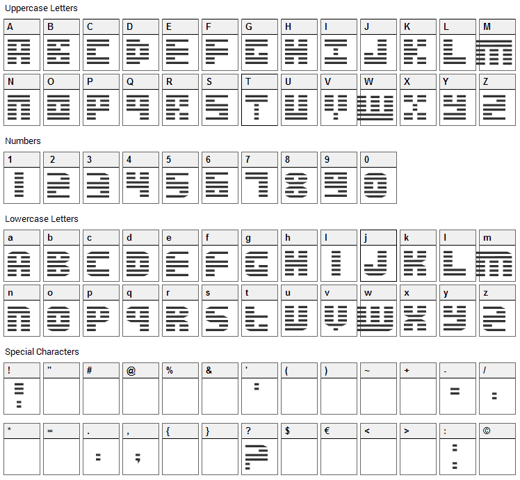 Enduro Font Character Map