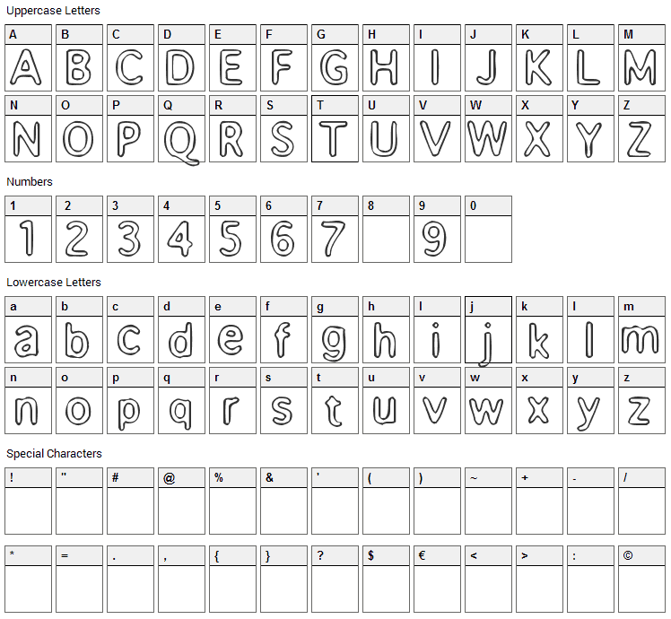 Enema Font Character Map