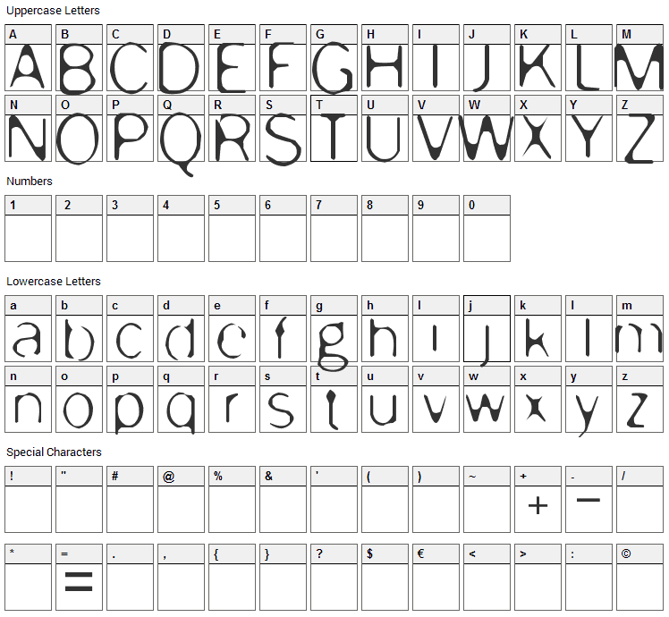 Enervate Font Character Map